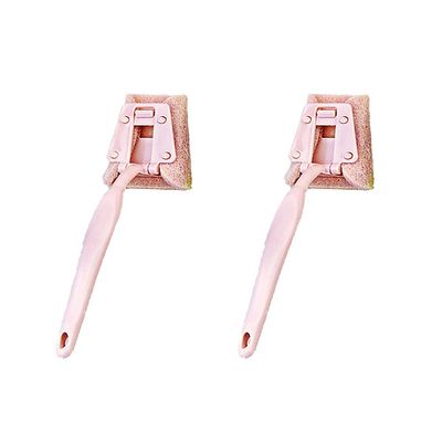 2 PCS Comfortable Grip Long Handled Washing Brush, Indoor Kitchen Push Broom Scrubbing Brush Sink Cleaning Emery Cloth Brush(Pink, Scouring pad)