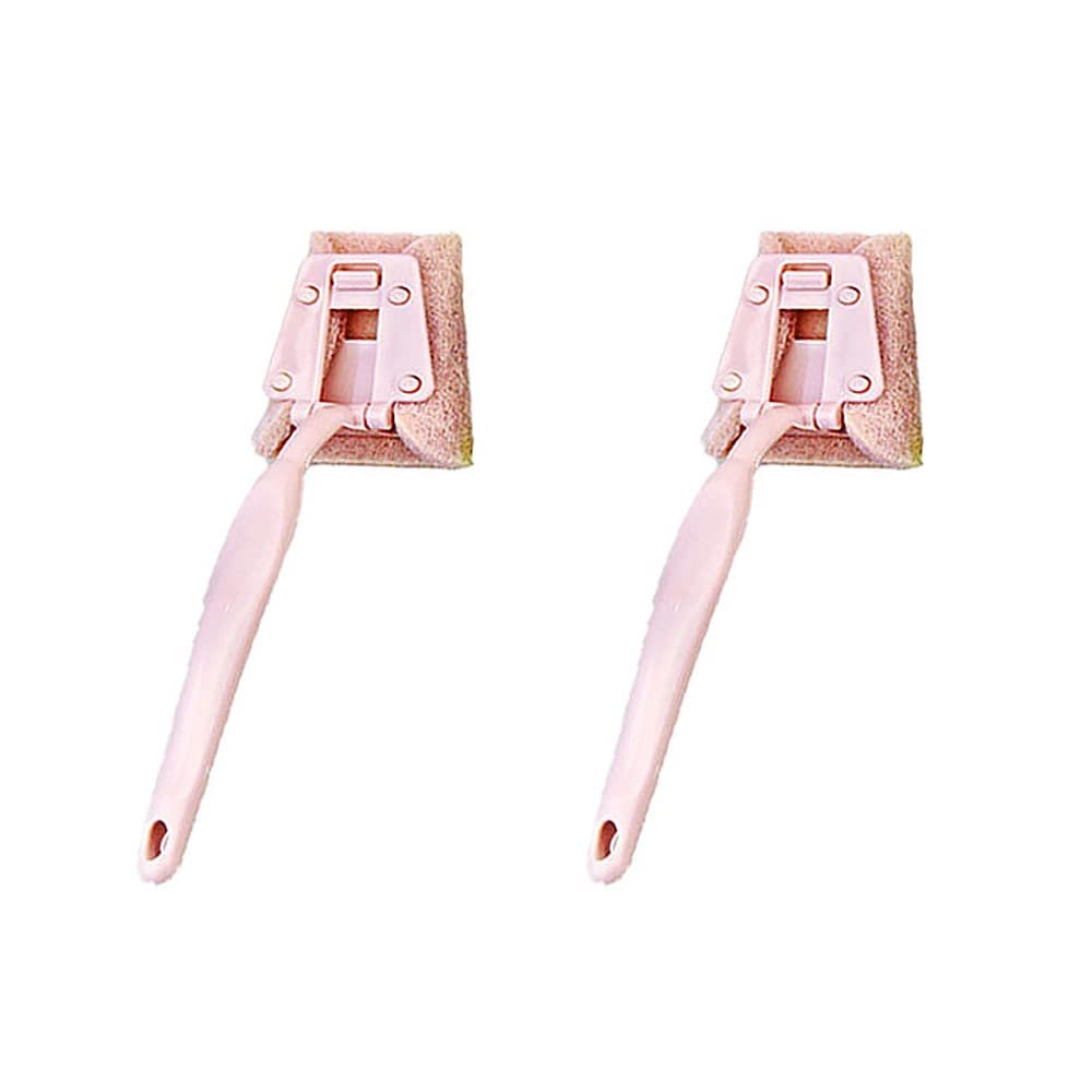 2 PCS Comfortable Grip Long Handled Washing Brush, Indoor Kitchen Push Broom Scrubbing Brush Sink Cleaning Emery Cloth Brush(Pink, Scouring pad)