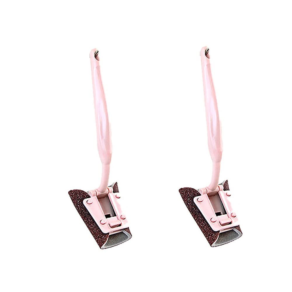 2 PCS Comfortable Grip Long Handled Washing Brush, Indoor Kitchen Push Broom Scrubbing Brush Sink Cleaning Emery Cloth Brush(Pink, Emery)