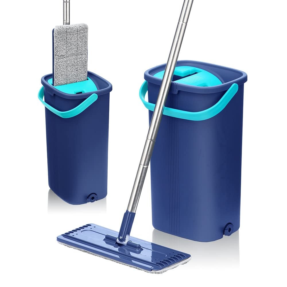 FURUIWUFENG mop Flat Squeeze Mop with Bucket 360 Degree Rotation Free Hand Washing Floor Cleaning Mop Microfiber Mat for Wet and Dry window cleaning kit (Color : DR-BHW129)