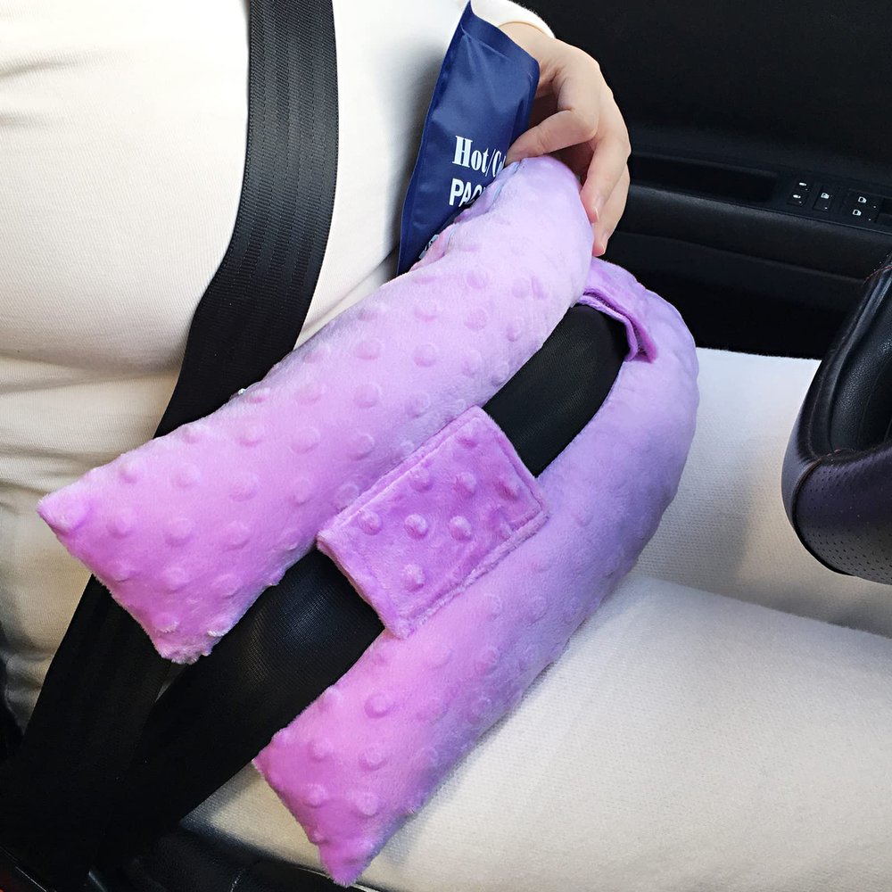 BNRendles Hysterectomy Seatbelt Pillow for Post Surgery, Hysterectomy Recovery Must Have, Abdominal Pillows with Ice/Hot Pocket Tummy Tuck Cushions Seat Belt Padding Protectors, Minky Dot Lavender