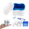 SZXMDKH Denture Bath Case with Cleaner Brush, Blue, Denture Holder, Travel Retainer Cleaning view 1