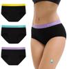 INNERSY Period Pants Black Menstrual Knickers Light Flow Leak Proof Underwear Hipster Panties 3 Pack(18, Colourful Black) view 1