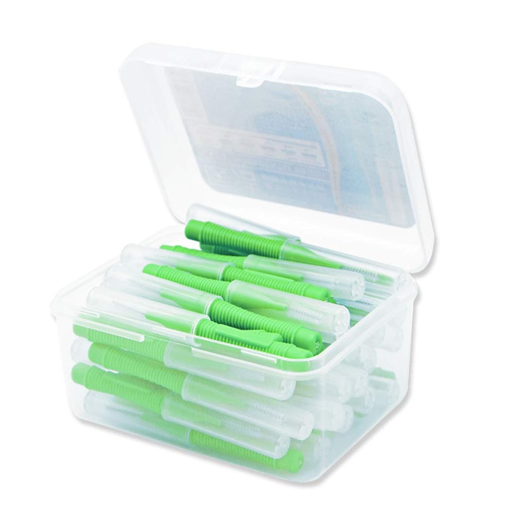 Rongweiwang 40pcs Ultra Fine Interdental Brush, Soft Floss Stick & Tooth Floss Head, Green, 0.8mm