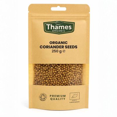 Organic Coriander Seeds 250g - Non-GMO, Raw, Whole Coriander Seeds - Rich in Flavor and Essential Oils - Perfect for Seasoning, Baking, and Cooking - Resealable Pouch for Freshness - Thames Organic