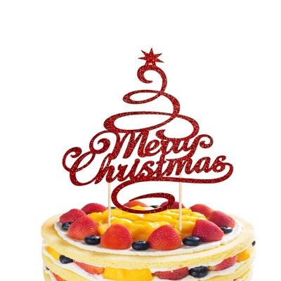 Merry Christmas Cake Topper Red Glitter Christmas Tree Topper Xmas Holiday Cake Picks for Christmas Party Birthday Wedding Decorations By GotGala
