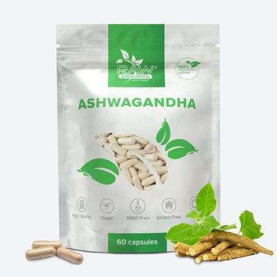 Ashwagandha Extract 500mg, 60 Capsules  Stress & Relaxation Support  Pure Ingredients, GMO & Gluten Free  GMP Certified Adaptogenic Herbal Supplement by Raw Powders