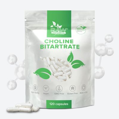Choline Bitartrate 700 mg 120 Capsules High Strength Choline Supplement for Memory, Focus & Brain Health Non-GMO, Gluten-Free Made in EU Raw Powders