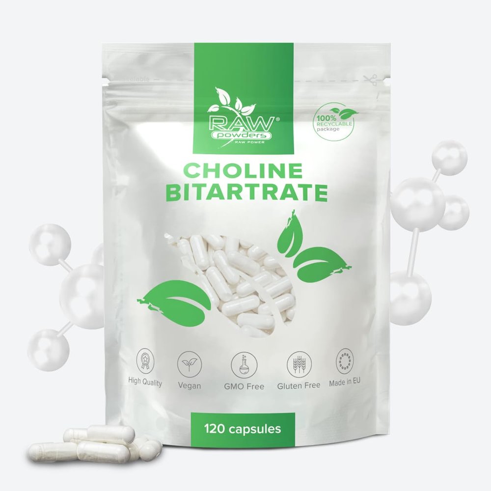 Choline Bitartrate 700 mg 120 Capsules High Strength Choline Supplement for Memory, Focus & Brain Health Non-GMO, Gluten-Free Made in EU Raw Powders