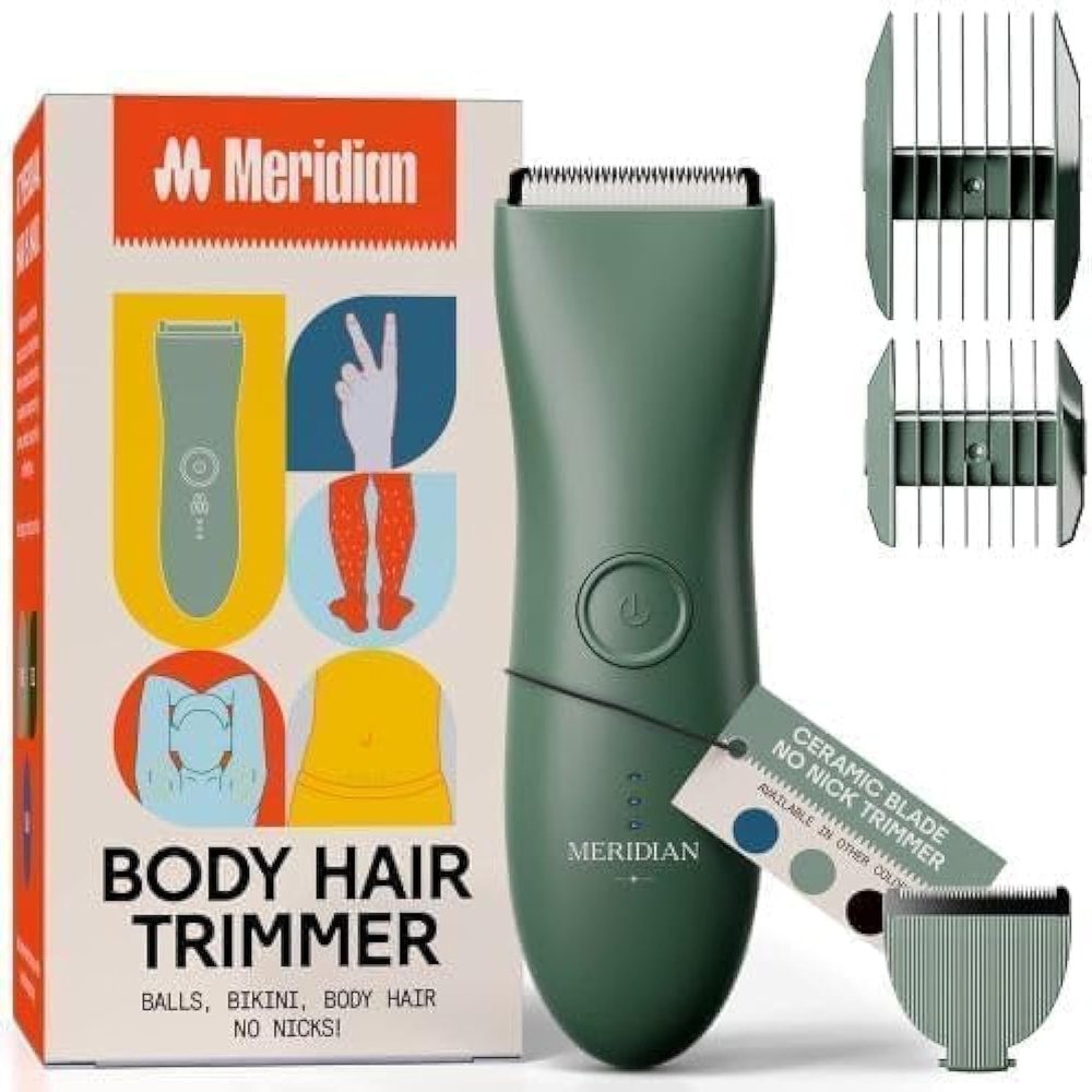 Meridian - The Starter Package - Electric Body & Pubic Hair Trimmer Set with 1 Replacement Blade - Cordless, Waterproof, Rechargeable - for Men and Women - Easy & Pain-Free Grooming Kit - Sage