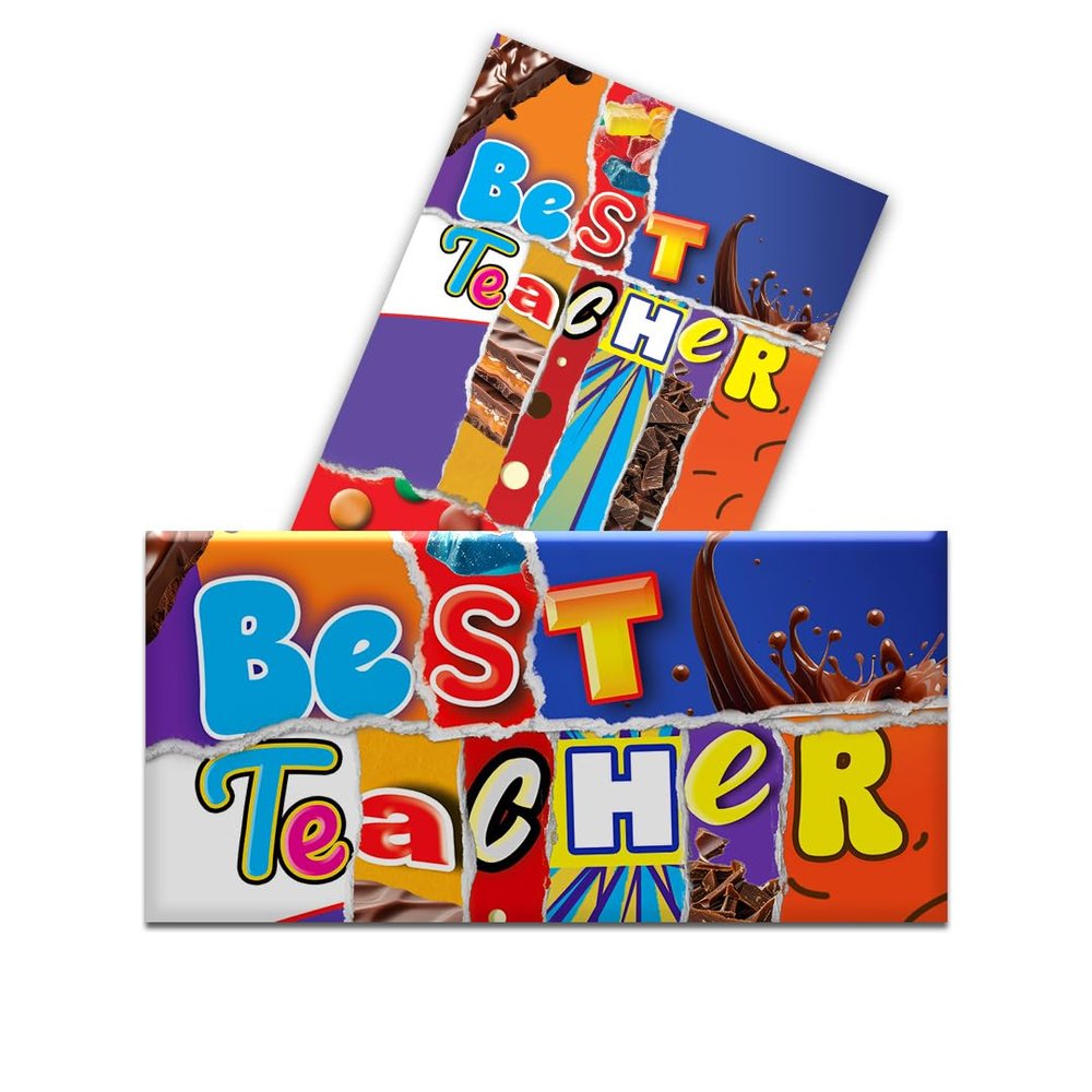 2 x Best Teacher Chocolate Novelty Wrappers Insults Joke Fathers Day Love Gift Present Rude Funny (Chocolate BAR NOT Included)