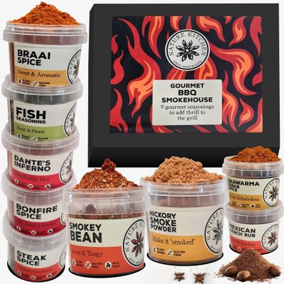 Nature Kitchen Gourmet BBQ Smokehouse Seasoning Gift Set 9x BBQ Spice Meat Rub Set. Novelty Gifts for BBQ and Cooking Lovers. Perfect Food Accessories for BBQs