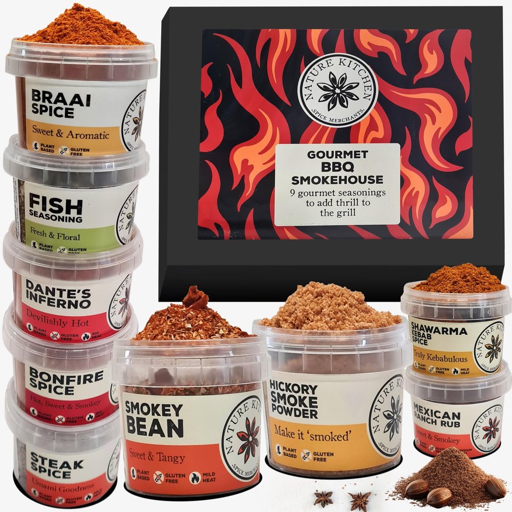 Nature Kitchen Gourmet BBQ Smokehouse Seasoning Gift Set 9x BBQ Spice Meat Rub Set. Novelty Gifts for BBQ and Cooking Lovers. Perfect Food Accessories for BBQs