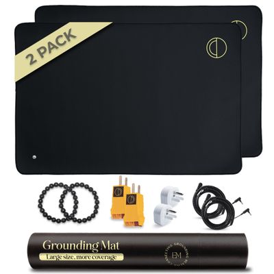Earth and Moon Grounding Mat for Desk, Reduce Fatigue & Stress, Supports Energy & Wellness, Grounding Pad for Bed, Office, Living Room, Works Well w/Sheets, Blanket, w/ 15 Foot Cord, 35x24in, 2 Pack