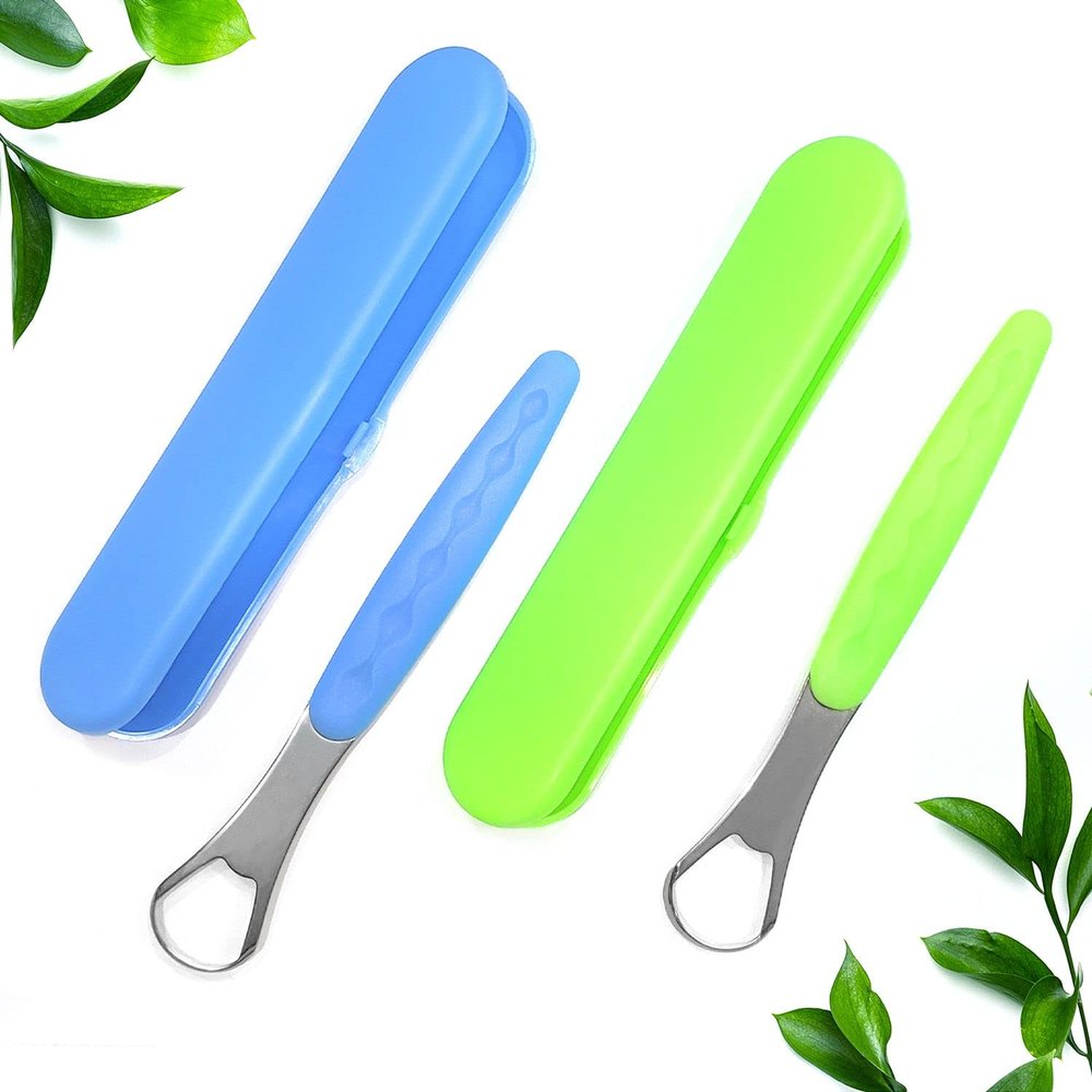 2-Pack Tongue Scraper Cleaner for Adults & Kids Pack with Travel Case Medical Grade Stainless Steel Tongue Brush Set, Oral Self Care for Bad Breath