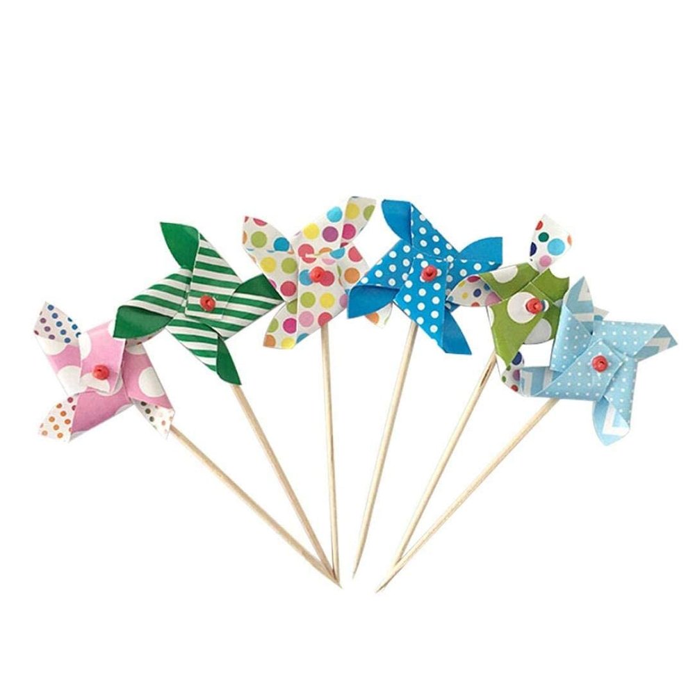Onsinic 24 Pcs Mini Windmill Cupcake Picks Lovely Cake Toppers for Baby Shower Wedding Party Cake Baking Decorations