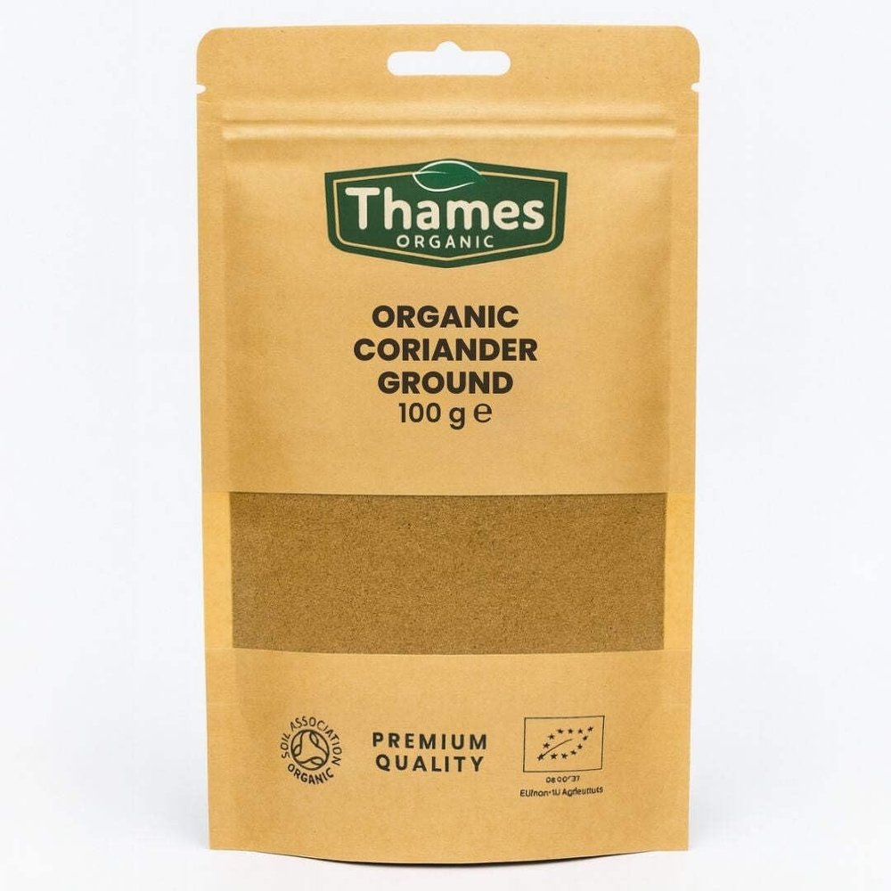 Organic Coriander Ground-Certified Organic, Non-GMO, Vegan, No Additives, No Preservatives, Resealable Bag by Thames Organic 100g