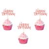 Arthsdite 24pcs Happy Birthday Cupcake Toppers Pre-Assembled Rose Gold Glitter Cake Food Fruit Picks for Celebrating Birthday Party Decoration Supplies view 1