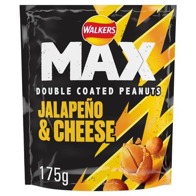 Walkers Max Strong Jalapeo & Cheese Sharing Double Coated Peanuts 175g (Case of 8), Yellow