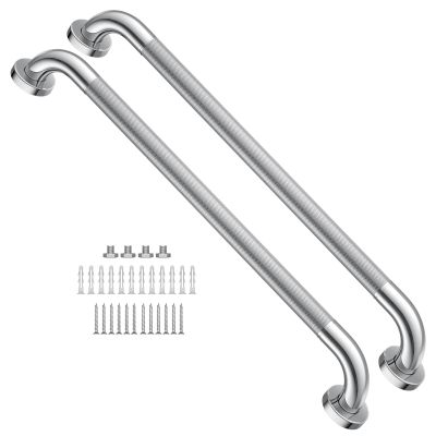 24 Inch Anti Slip Shower Grab Bar 1.25" Diameter, YuanDe 2 Pack Stainless Steel Bath Grab Bar, Knurled Bathroom Safety Rail, Shower Handrail Support, Handicap Elderly Injury Balance Assist Handles