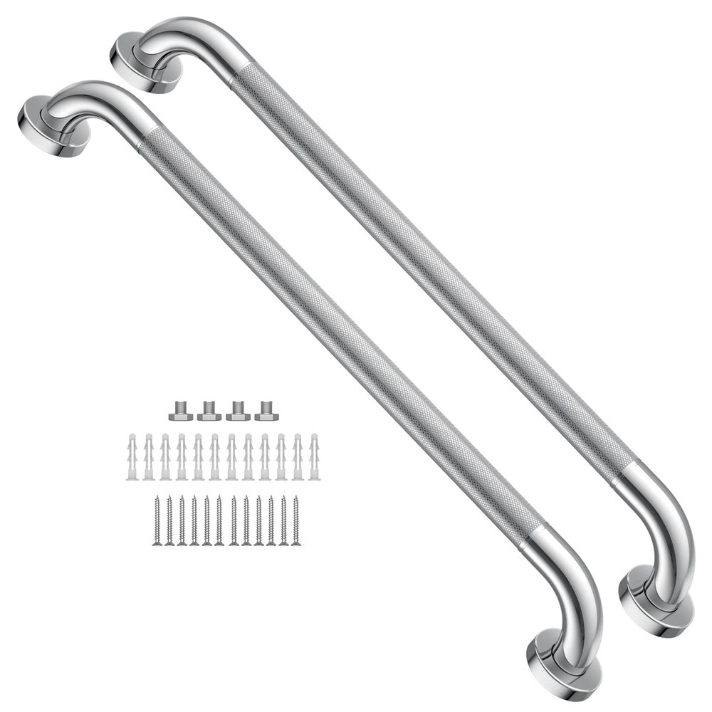 24 Inch Anti Slip Shower Grab Bar 1.25" Diameter, YuanDe 2 Pack Stainless Steel Bath Grab Bar, Knurled Bathroom Safety Rail, Shower Handrail Support, Handicap Elderly Injury Balance Assist Handles