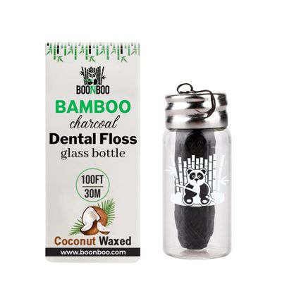 Boonboo Dental Floss | 100FT/30M Bamboo Woven Fiber | Coconut Flavor | Glass Bottle & Cutting Lid | Biodegradable & Sustainable (Coconut)