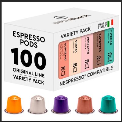 BrewBlack Variety Pack - 100 Aluminium Coffee Pods Compatible with Nespresso Original line - Medium & Dark Roast Coffee Capsules Made in Italy