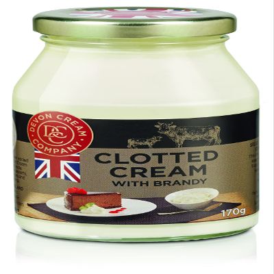 Devon Cream Company 170g Jar English Clotted Cream with Brandy - Long Shelf Life Perfect for Scones and With Fruit from GREAT BRITISH TRADING LIMITED