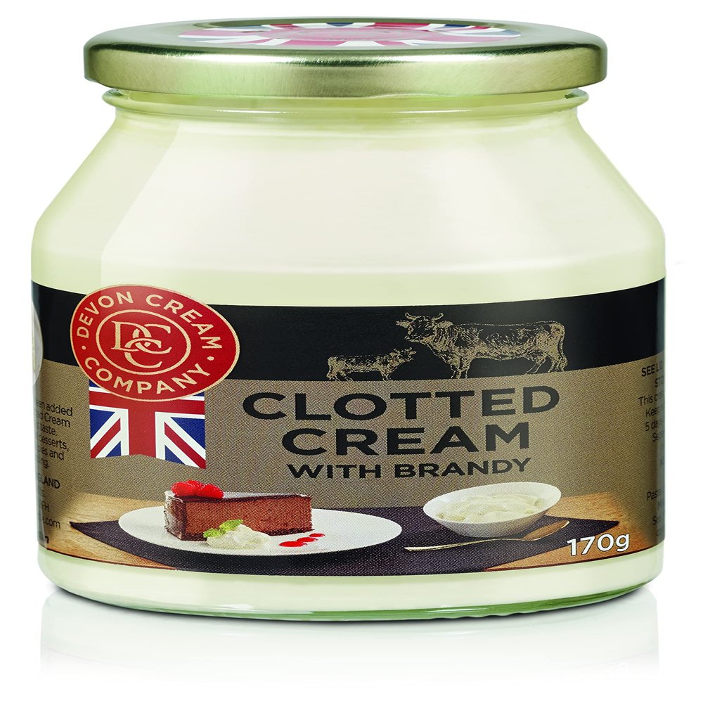 Devon Cream Company 170g Jar English Clotted Cream with Brandy - Long Shelf Life Perfect for Scones and With Fruit from GREAT BRITISH TRADING LIMITED