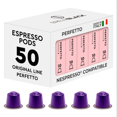 BrewBlack Perfetto Coffee Capsules - 50 Aluminium Coffee Pods Compatible with Nespresso Original line, Medium Roast - Intensity 9/12, Made in Italy gf