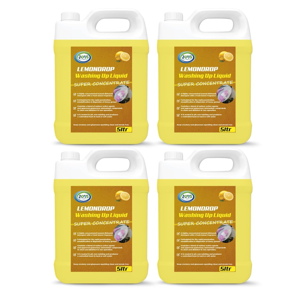 Jovs Washing Up Liquid 4 X 5L Lemon Scented | Eco-Friendly Kitchen Soap | Professional Grade Concentrated Formula | Natural & Vegan | Bulk Size Dishwasher Detergent