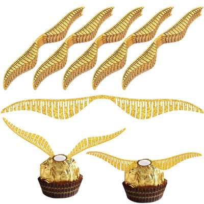 100pcs Golden Wings Chocolate Decorations, Golden Wings Party Decorations for Cupcake Toppers/Chocolate/Cake, Hollowed Wings for Birthday/Party Supplies
