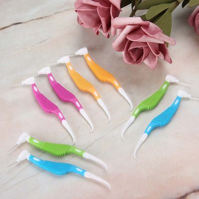 Angzhili 8PCS Double Floss Head Dental Silicone Seahorse Interdental Brush Toothpick Floss Wire Brush