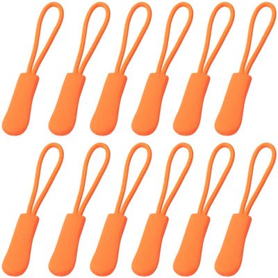 12 Pieces Zipper Pull Zip Tags Cord Pulls Zipper Extension with Ergonomically Designed Rubber Non-slip Gripper for Backpacks, Tents, Trolley cases, Traveling cases, and JacketsOrange