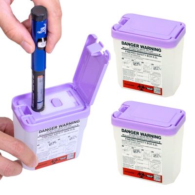 FINEPRO 0.2L Size (Pack of 3) Portable Pen-Needle Disposal Container Diabetes Care (Purple+Clear)