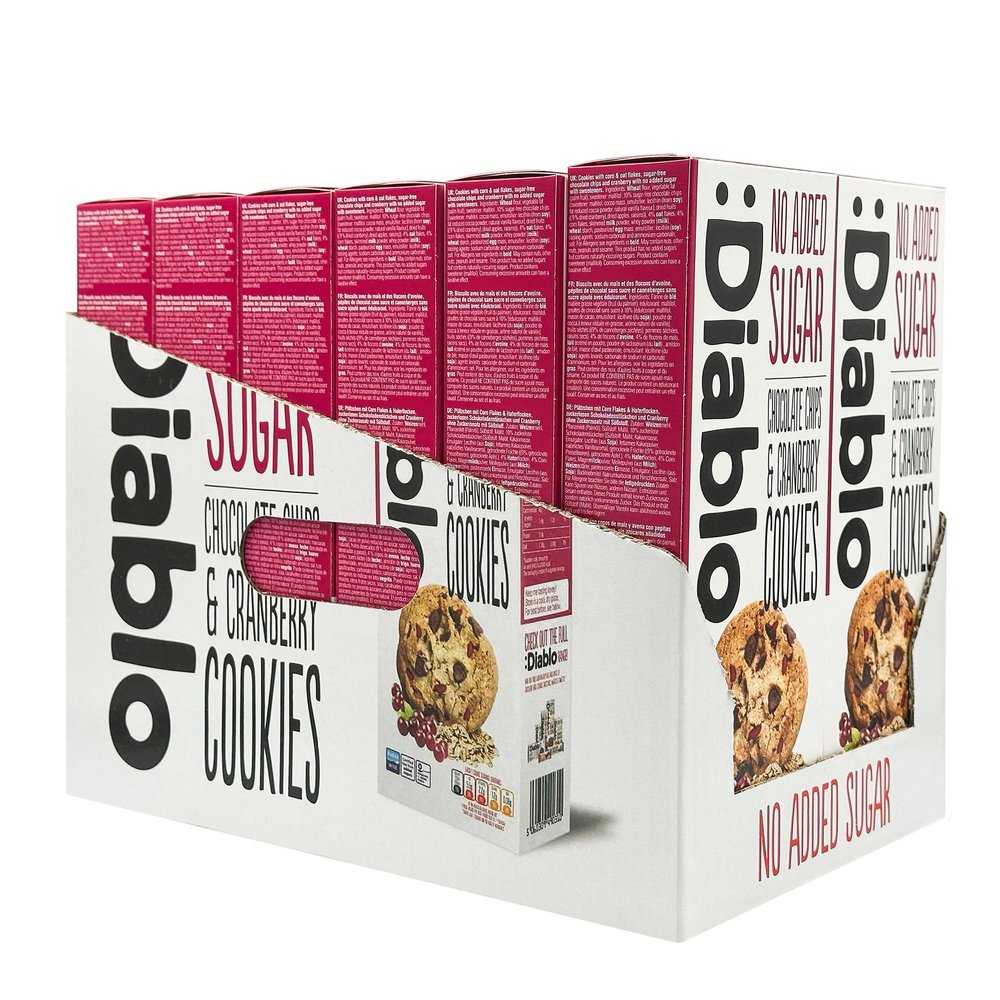 Diablo No Added Sugar Cookies, Chocolate Chips & Cranberry Low Sugar Snacks, Cookies Biscuits for All, Sweetened with Maltitol, Ideal for Gifting, Festive Hampers & Holiday Events 135g Pack of 1