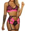 Chemises & Negligees Lace Underwear, Eyelashes, Lace Three-Point Style Rose Red view 1