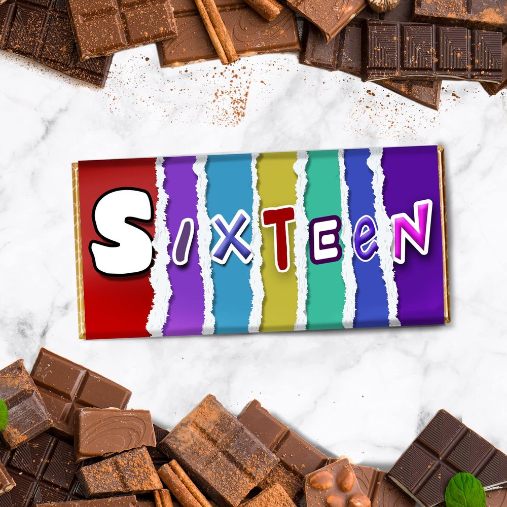 16th Birthday Novelty Chocolate Bar | Printed chocolate wrapper | Novelty Gift | 16th Birthday Gift | 16th Chocolate Gift | Gift for 16th (Just The Wrapper)