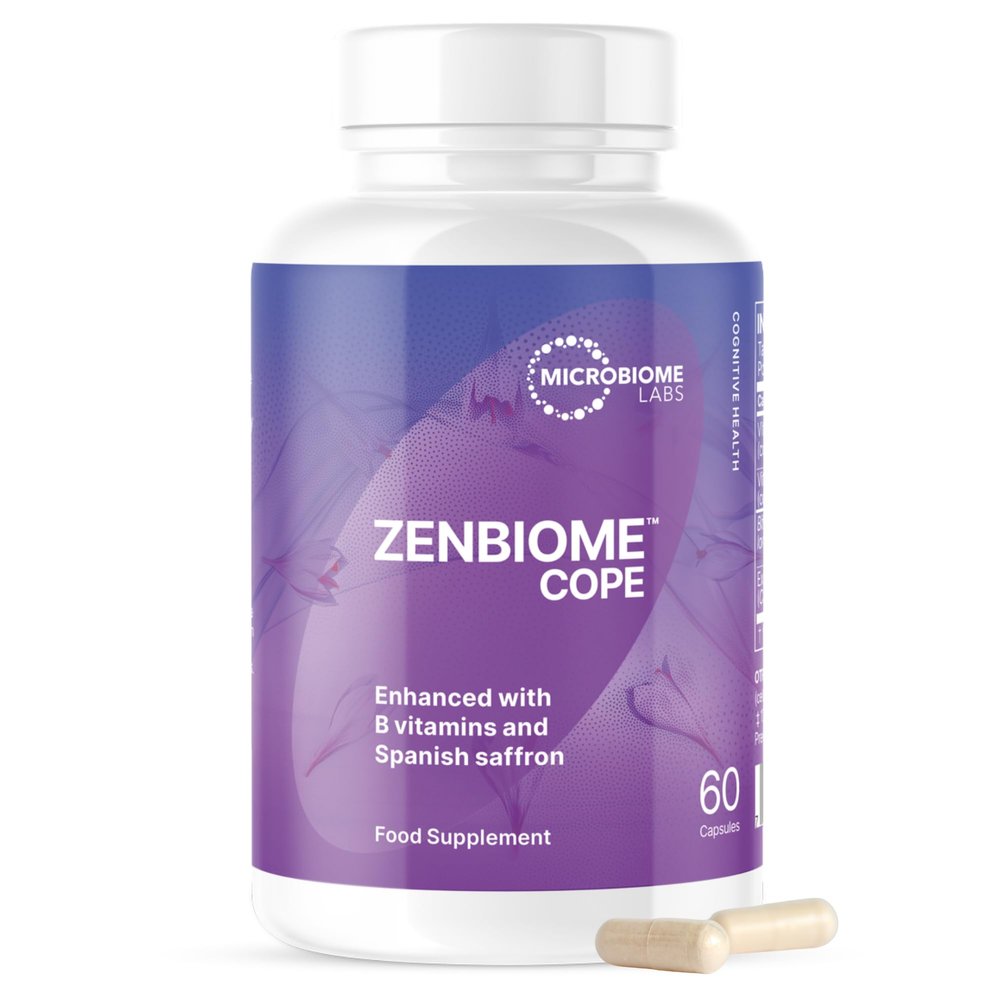 Microbiome Labs ZenBiome Cope  Clinically Studied Bifidobacterium longum 1714 Probiotic Supplement, Vitamin B6 B12 & Saffron Extract  Supports GutBrain Axis & Digestion  Shelf-Stable, 60 Capsules