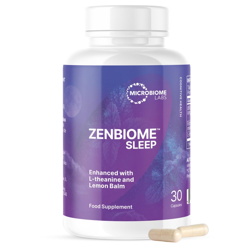 Microbiome Labs ZenBiome Sleep Clinically Studied Bifidobacterium longum 1714 Probiotic Supplement with L-Theanine & Lemon Balm Sleep & Bedtime Support, Shelf-Stable 30 Capsules