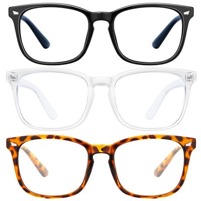 hunsquer Blue Light Blocking Glasses - Women/Men 3Pack Computer Reading Gaming Anti Eyestrain Blue Light Glasses Non Prescription (8068 3pack black+toumin+baowen)
