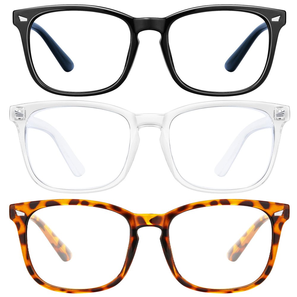 hunsquer Blue Light Blocking Glasses - Women/Men 3Pack Computer Reading Gaming Anti Eyestrain Blue Light Glasses Non Prescription (8068 3pack black+toumin+baowen)