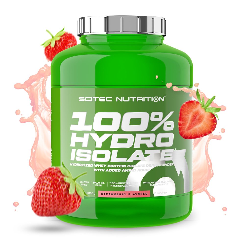 Scitec Nutrition 100% Hydro Isolate Hydrolyzed Isolate with Glutamine & Arginine Sugar-Free, Gluten-Free Post-Workout Recovery, 2000 g, Strawberry