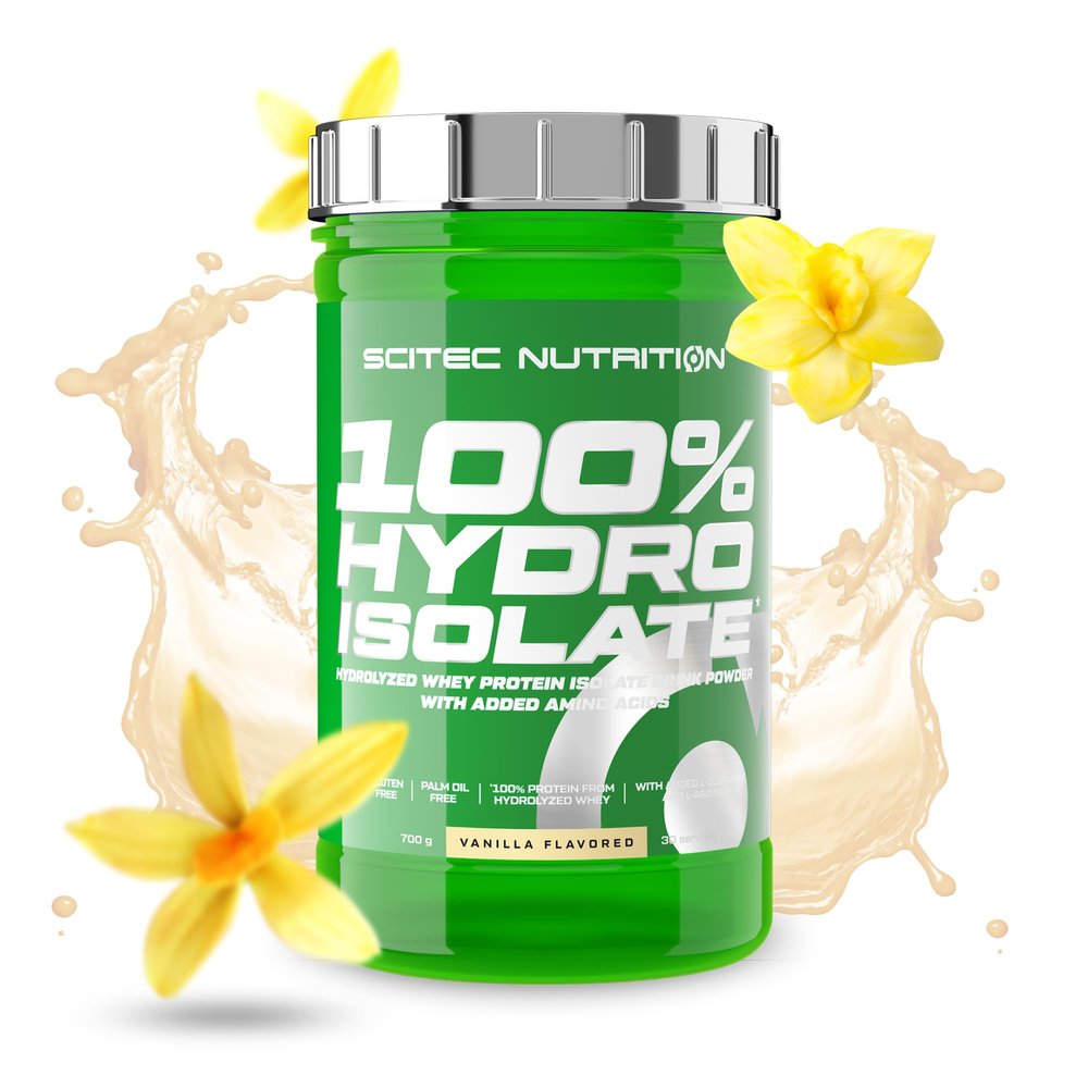 Scitec Nutrition 100% Hydro Isolate  Hydrolyzed Isolate with Glutamine & Arginine  Sugar-Free, Gluten-Free  Post-Workout Recovery, 700 g, Vanilla