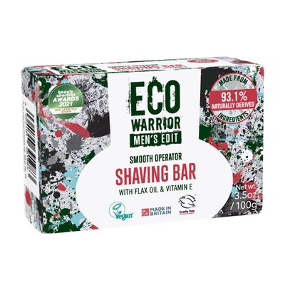 Eco Warrior Men's Shaving Soap Bar | Coconut & Flax Oil With a Blend of Cedarwood, Birch Tar & Patchouli Essential Oils | Vegan, Cruelty Free, eco friendly | No SLS or Parabens | 100g