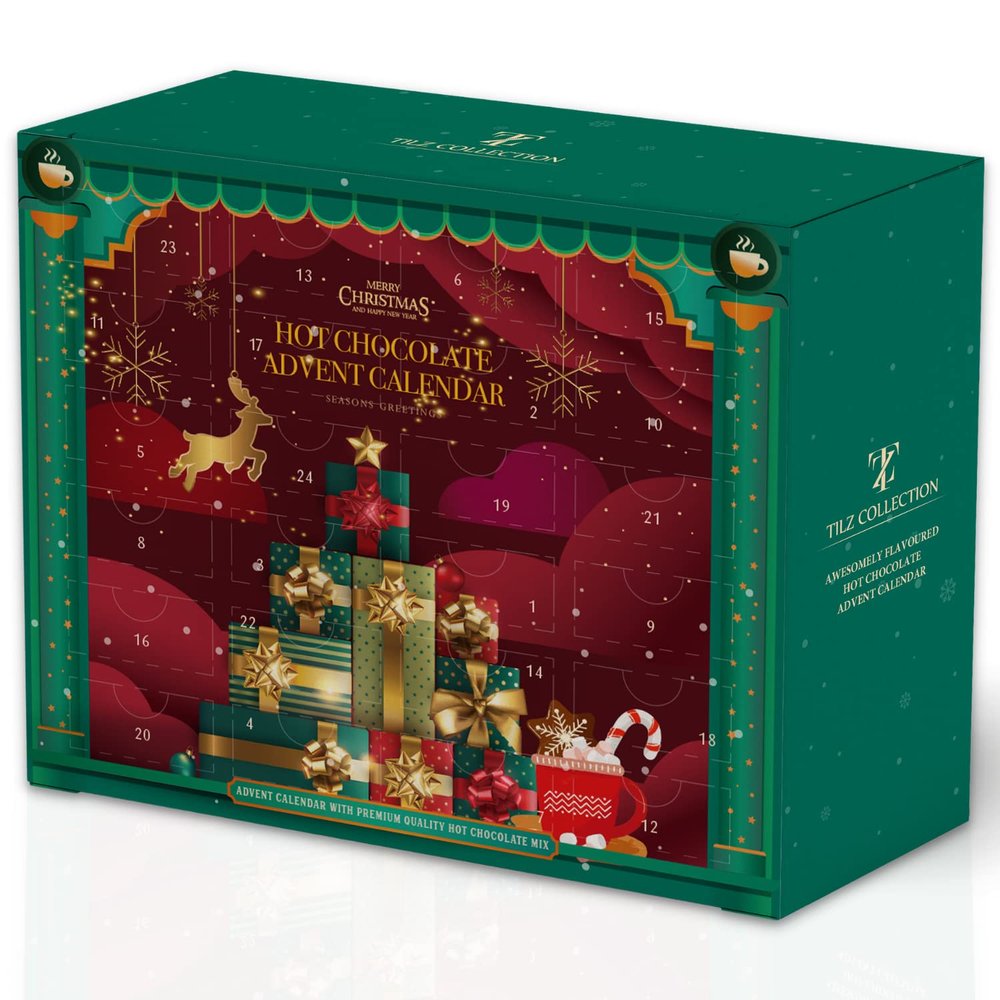Hot Chocolate Advent Calendar  24 Days of Premium Cocoa Sachets with Marshmallows, Candy Cane & Chocolate Drops | Luxury Christmas Countdown Gift Set for Kids & Adults (2025 Edition)