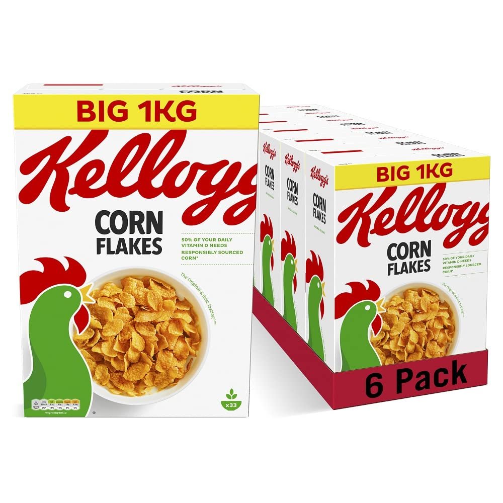 Kellogg's Corn Flakes Breakfast Cereal Big Boxes, 6x1 kg