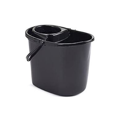 15Lt Durable Plastic Mop Floor Cleaning Bucket w/Detachable Strainer in Choice of Colours, Black