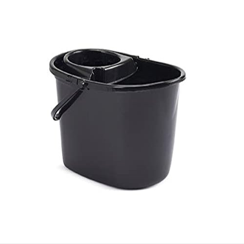 15Lt Durable Plastic Mop Floor Cleaning Bucket w/Detachable Strainer in Choice of Colours, Black