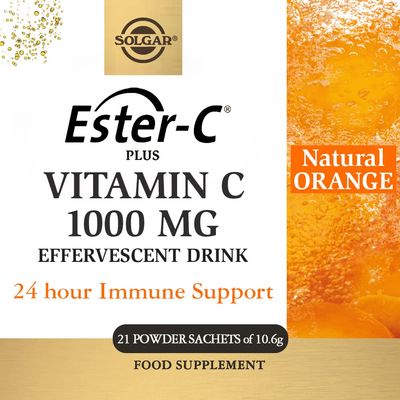 Solgar Ester-C Plus Effervescent - 21 x Sachets - Recharge Body and Mind - with B-Vitamins, Zinc and Magnesium - Immunity Support